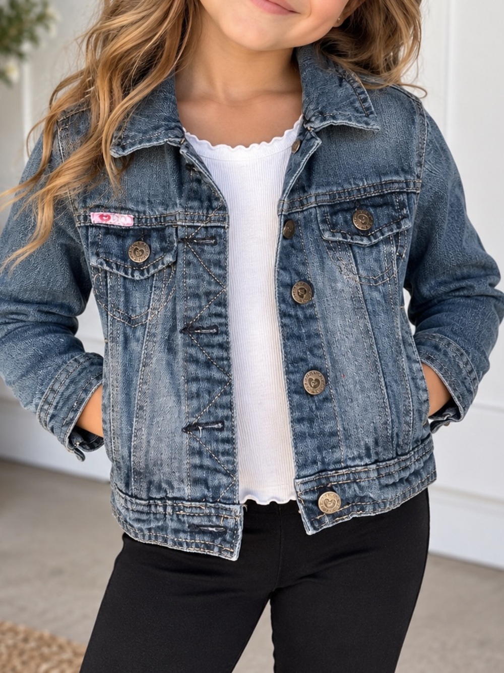 Girls' Dark Denim Jacket - Stylish Everyday Layer